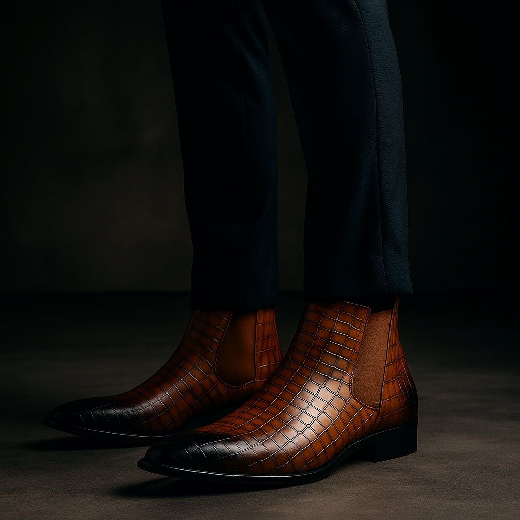 Taryne | Men’s Snakeskin Textured Chelsea Boots