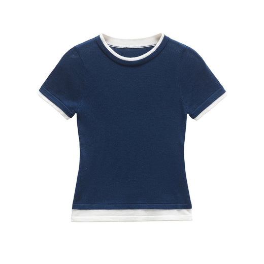 Cai | Women’s Fitted Crew Neck Contrast Trim T-Shirt