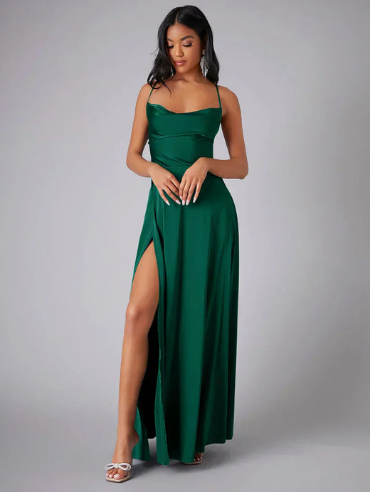 Maddox | Women’s Satin Cowl Neck Maxi Dress