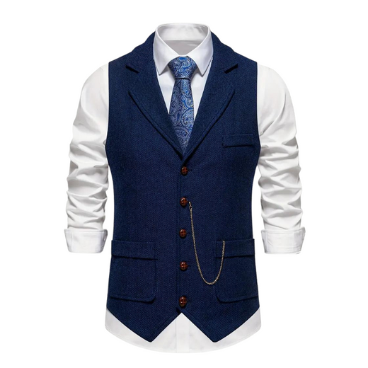 Morie | Men’s Herringbone Waistcoat with Lapel and Chain Detail