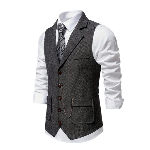 Morie | Men’s Herringbone Waistcoat with Lapel and Chain Detail
