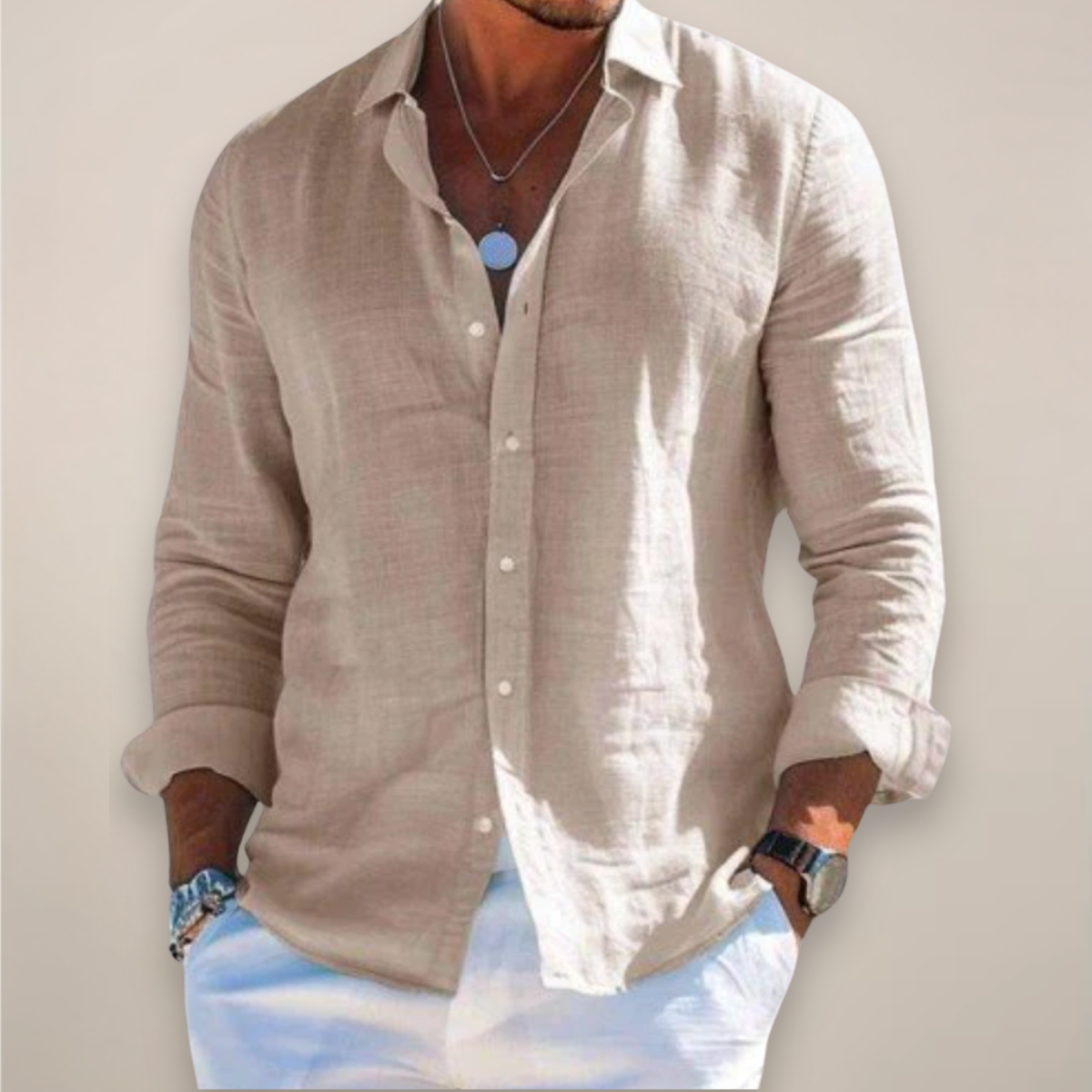 Linvaro | Men’s Linen Blend Casual Long Sleeve Shirt
