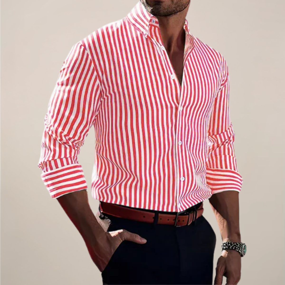 Harron | Men’s Striped Long Sleeve Shirt