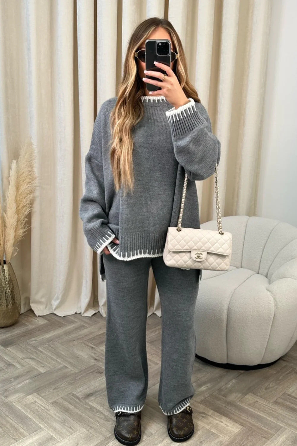 Shayla | Women’s Contrast Trim Knit Lounge Set