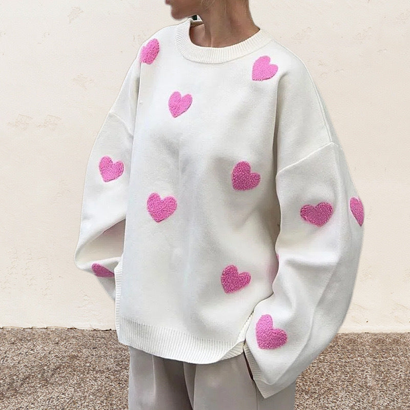 Selma | Women’s Heart Pattern Oversized Knit Sweater