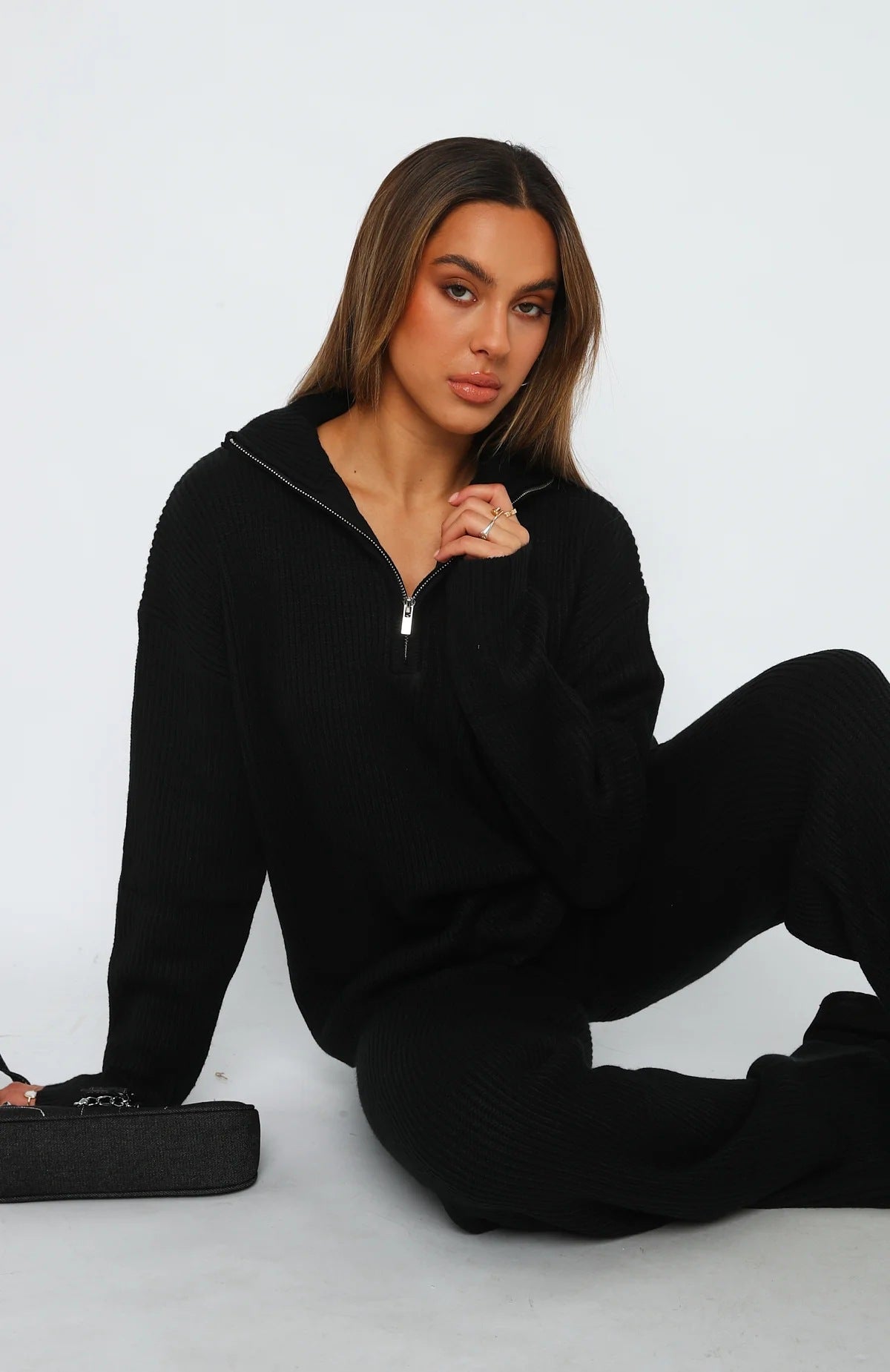 Rondina | Women’s Ribbed Lounge Set with Half-Zip Top & Flared Trousers