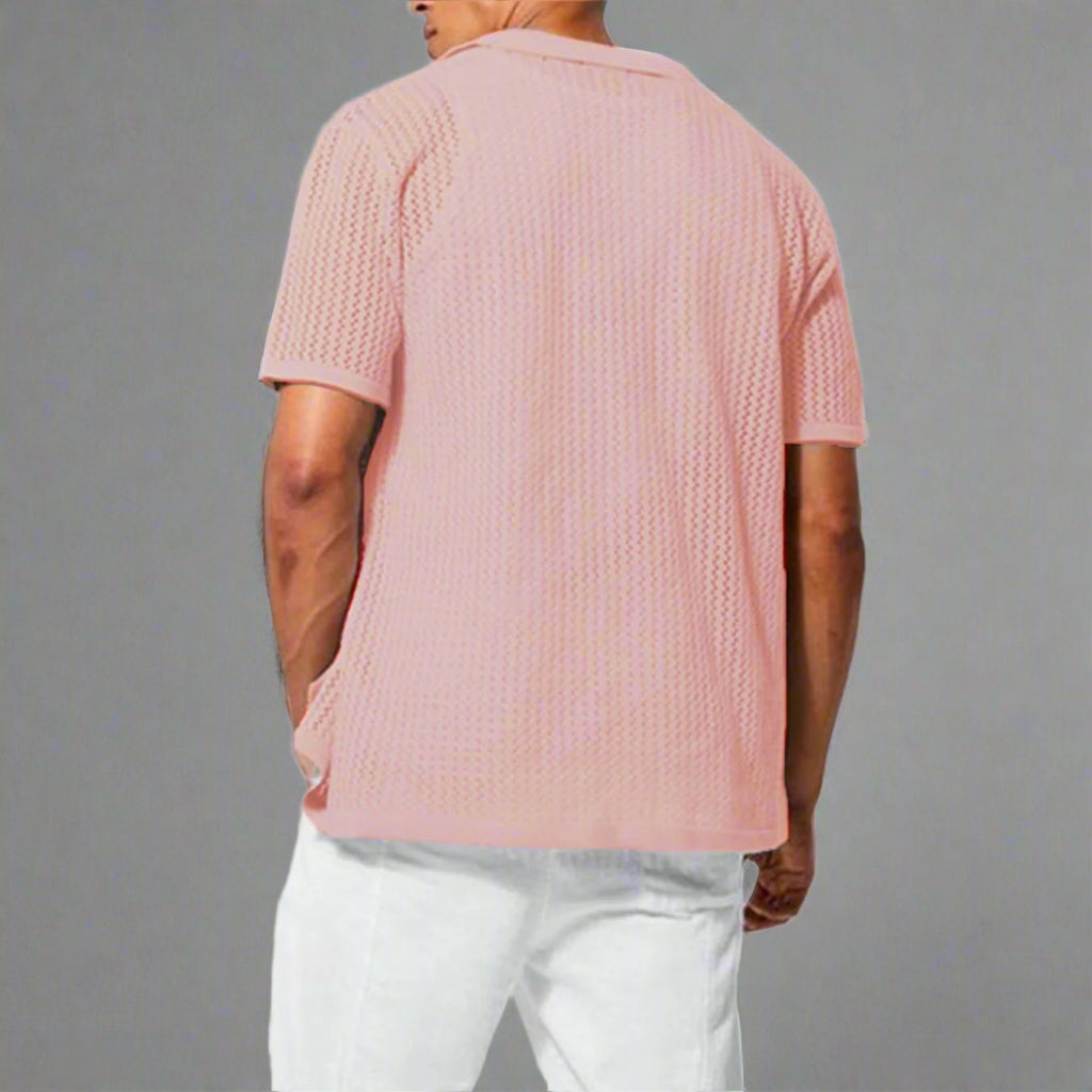 Renando | Men’s Crochet Knit Button-Up Shirt