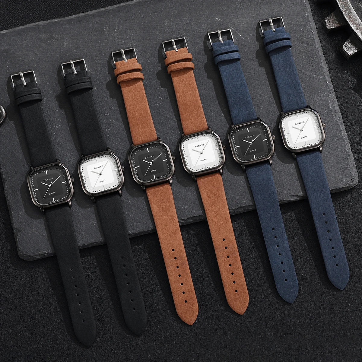 Neves | Men’s Square Minimalist Leather Watch