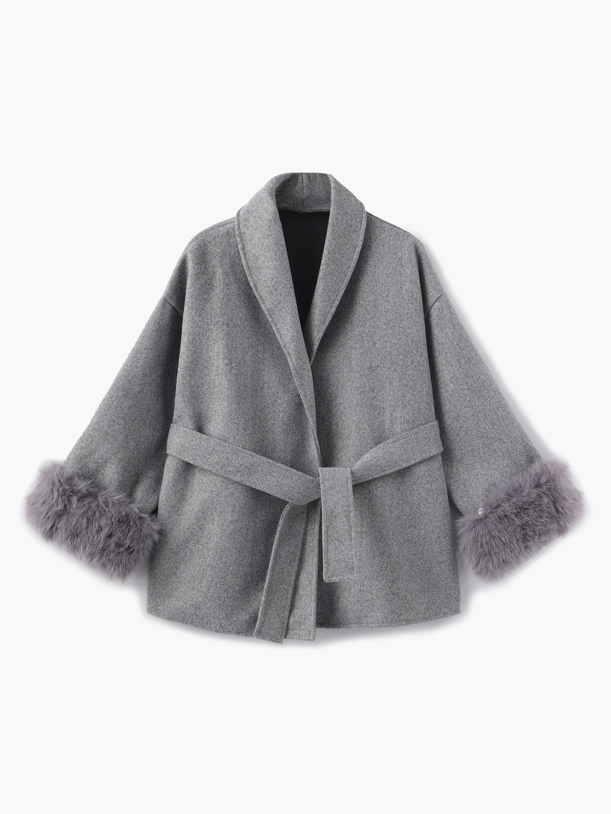 Leana | Women’s Wool Blend Wrap Coat with Faux Fur Cuffs