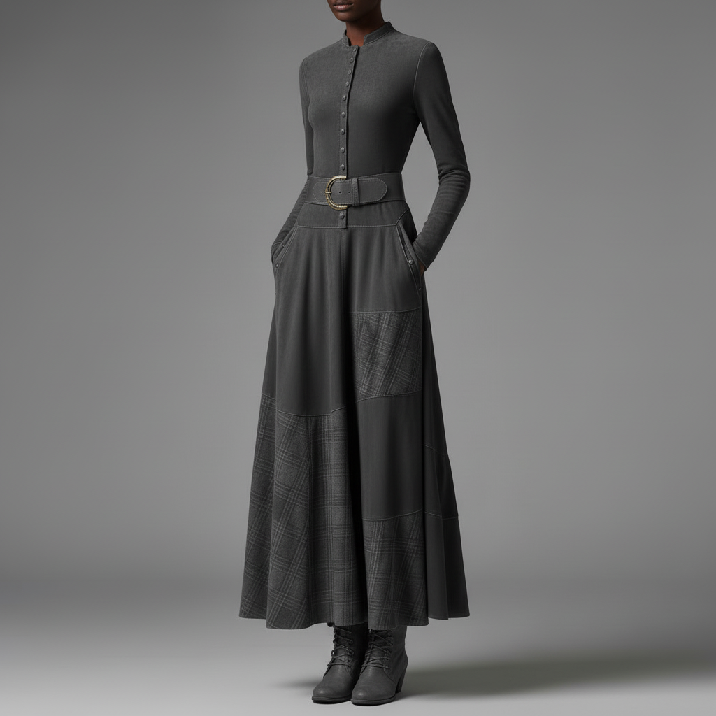 Vintage Plaid Suede Maxi Dress | Women's Maxi Dress