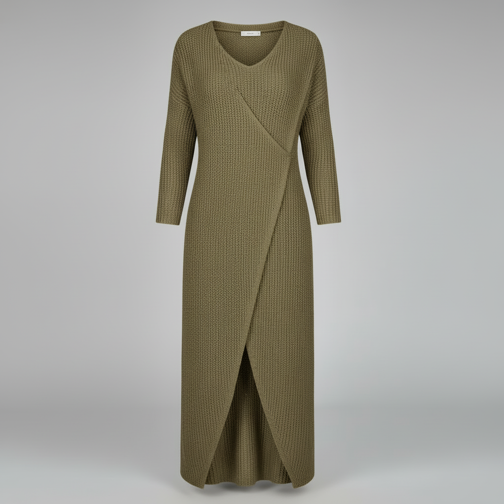 Joana | Women's Wrap Knit Winter Dress Black
