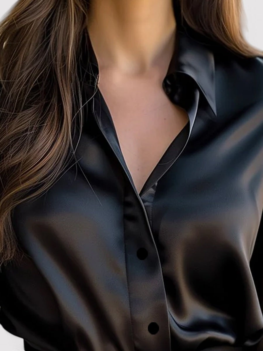 Handa | Women’s Satin Blend Long-Sleeve Blouse