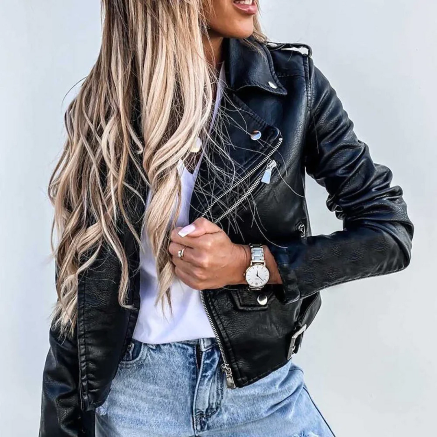 Ardena | Women’s Faux Leather Button Jacket