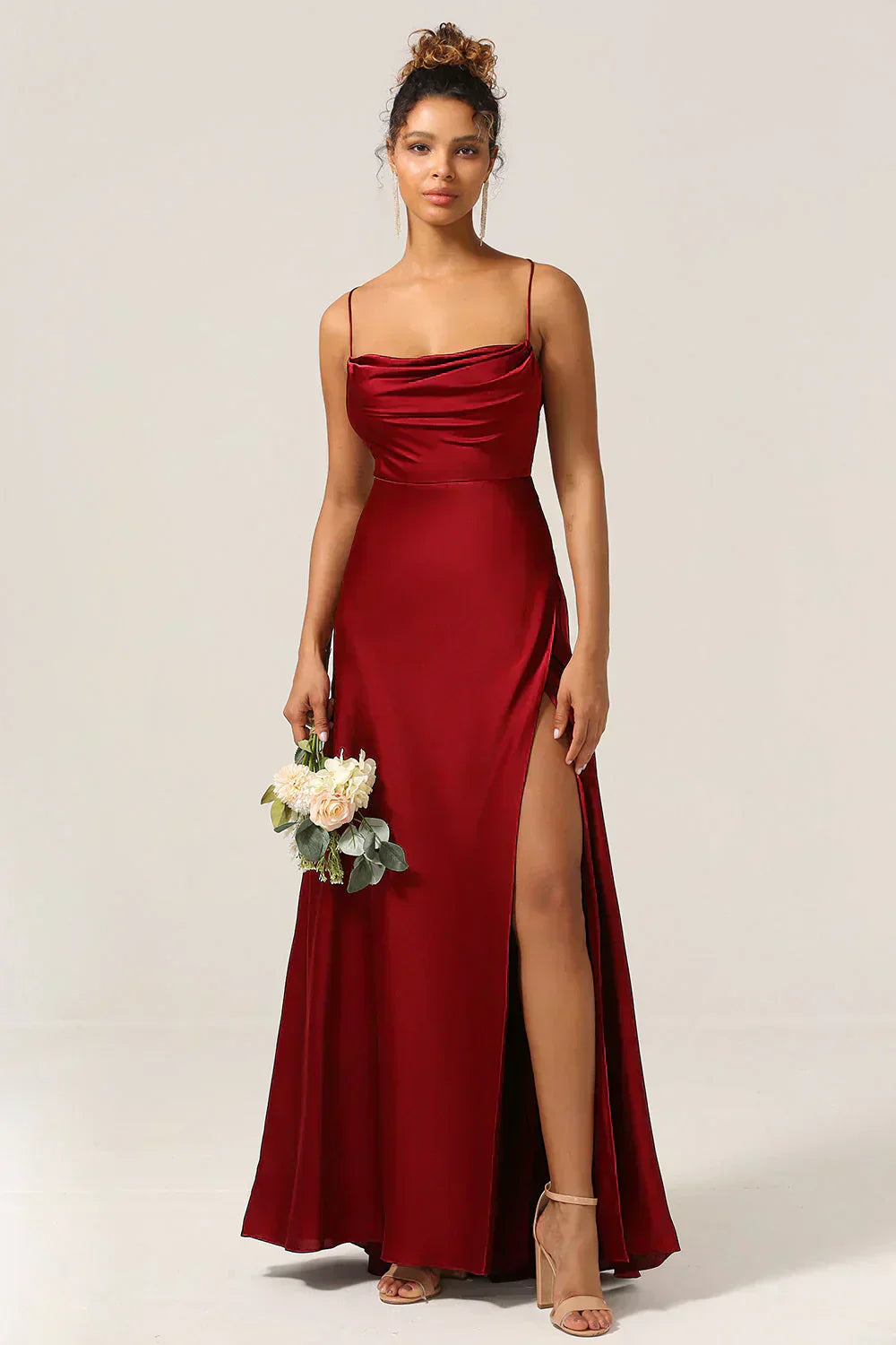 Maddox | Women’s Satin Cowl Neck Maxi Dress