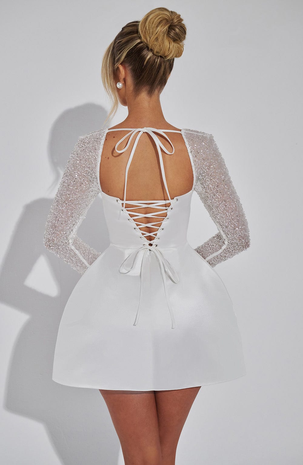 Madison | Women’s Satin Rhinestone Sleeve Mini Dress
