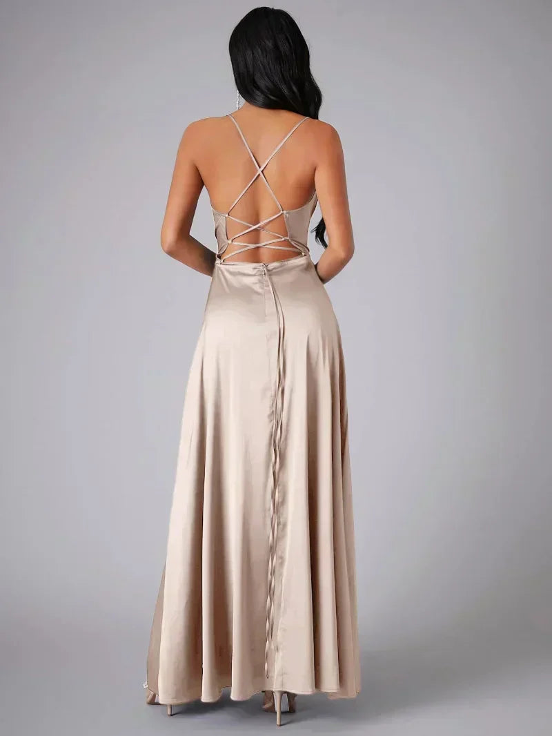 Maddox | Women’s Satin Cowl Neck Maxi Dress