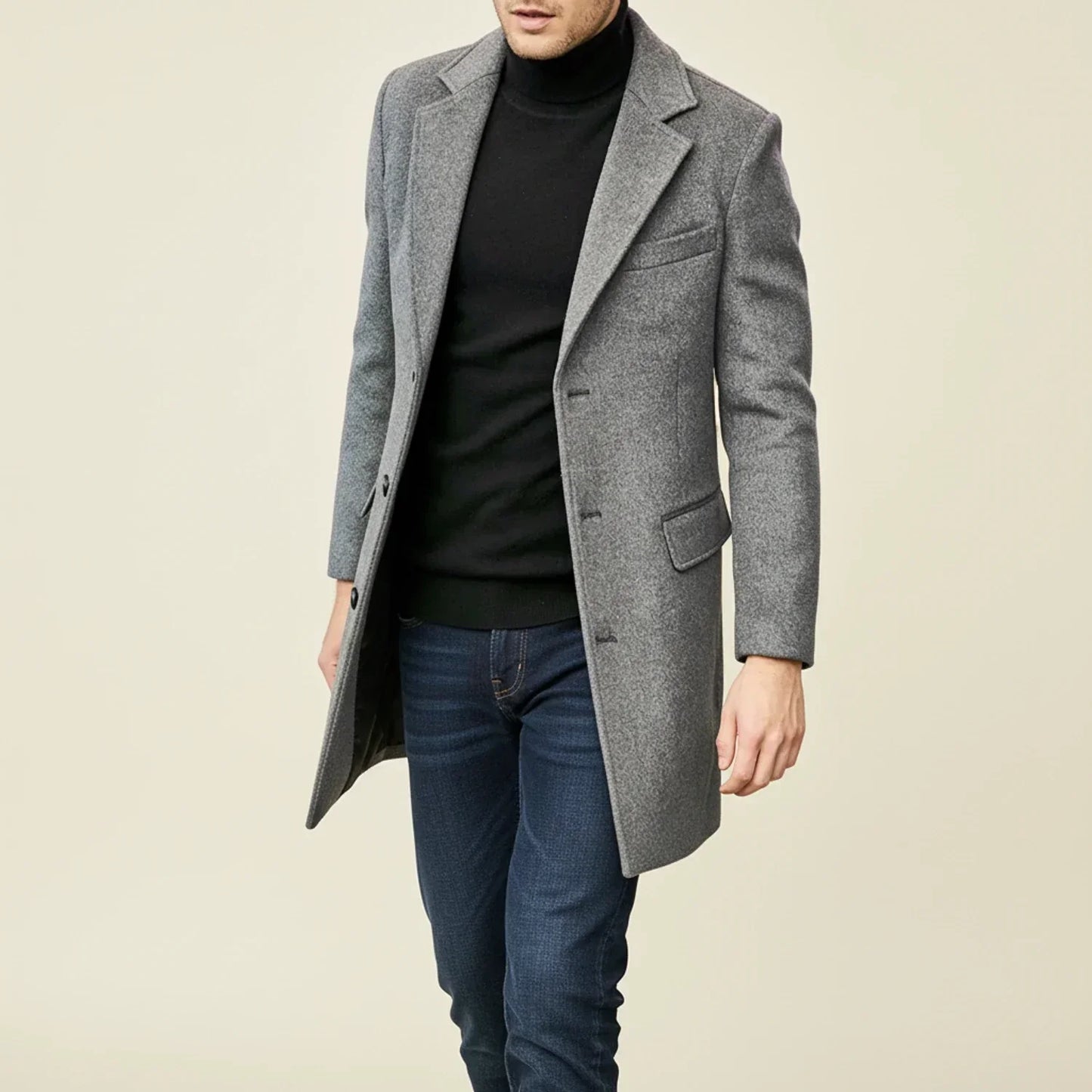 Calviero | Men’s Knee-Length Single-Breasted Overcoat