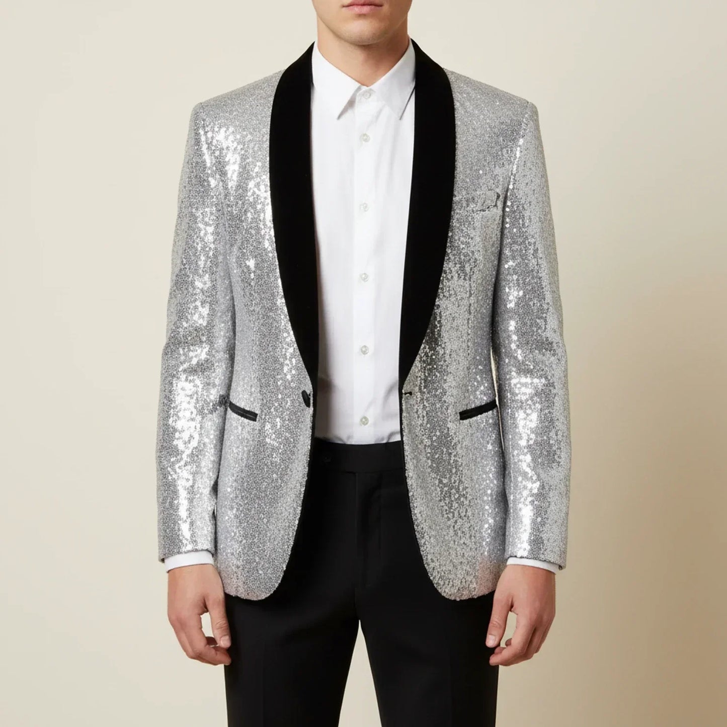 Zolly | Men’s Slim Fit Sequin Shawl Lapel Blazer