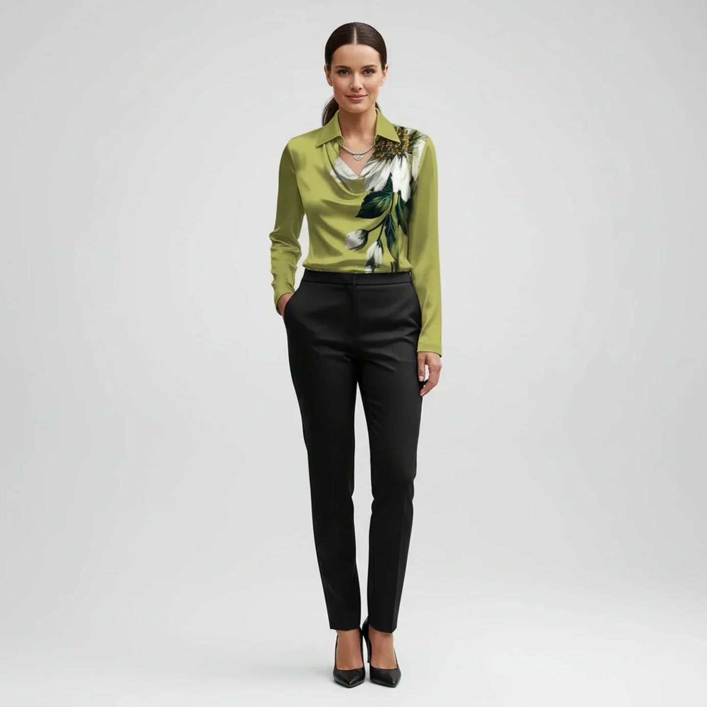 Elvienne | Women’s Cowl Neck Collared Blouse