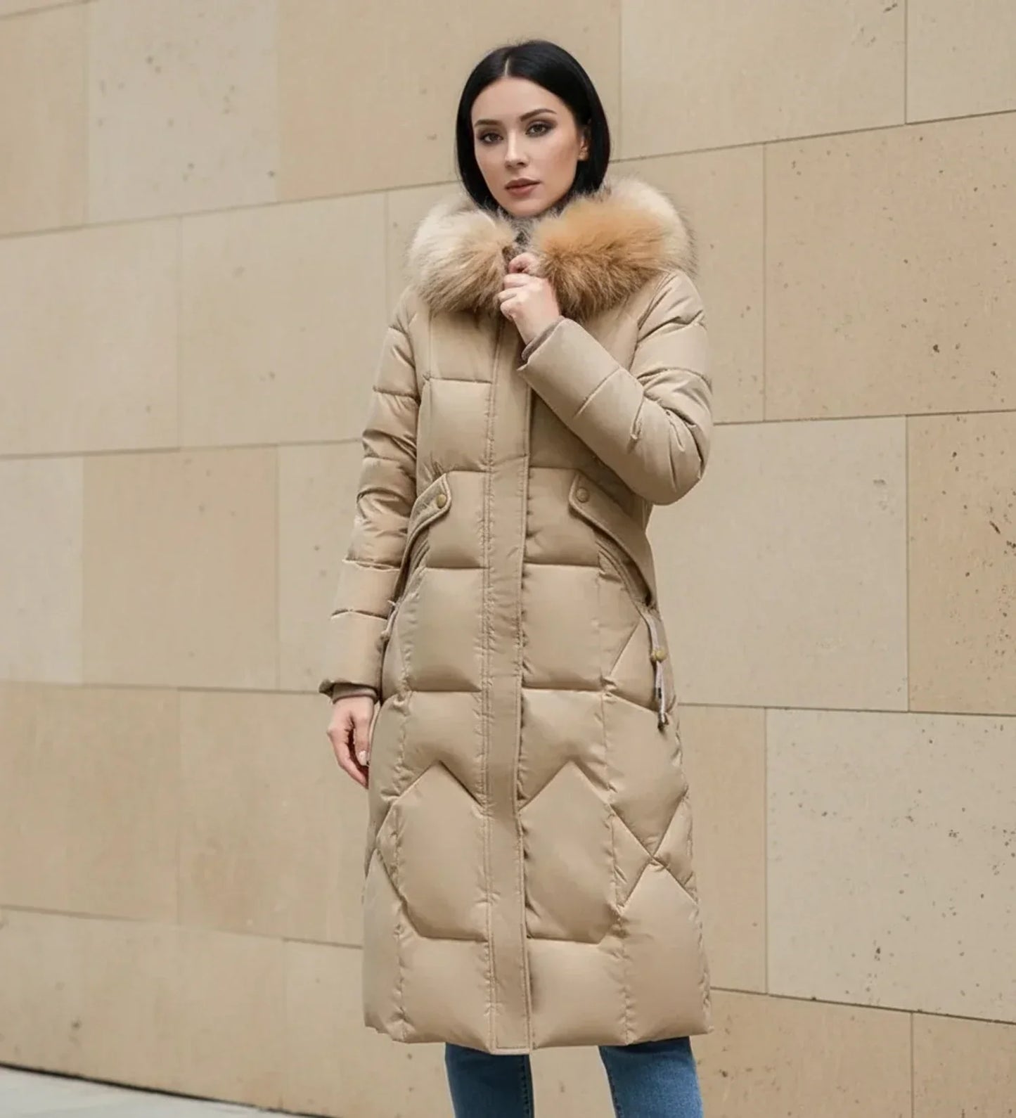 Shemia | Women’s Hooded Longline Faux Fur Trim Puffer Coat