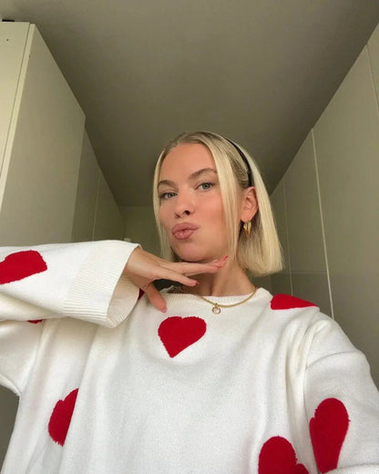 Selma | Women’s Heart Pattern Oversized Knit Sweater
