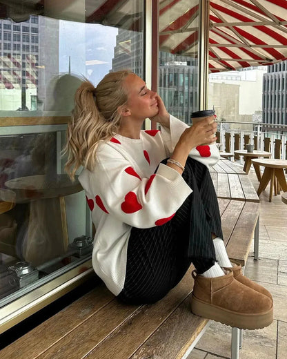 Selma | Women’s Heart Pattern Oversized Knit Sweater