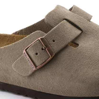 Boston Taupe Suede Clogs – Premium Leather Comfort Clogs with Soft Anatomical Footbed5