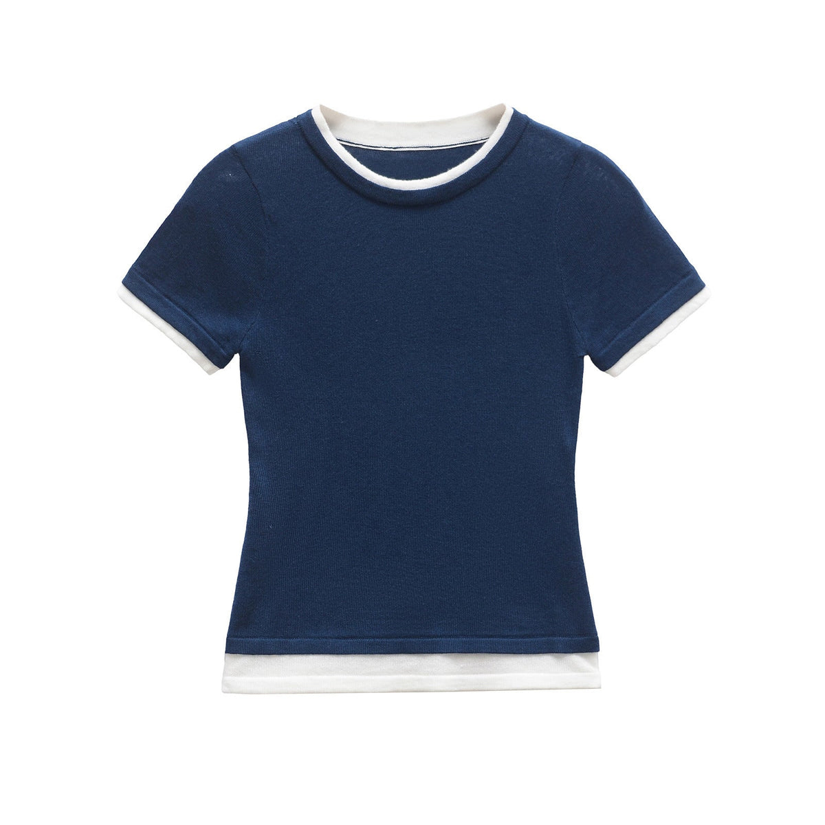 Cai | Women’s Fitted Crew Neck Contrast Trim T-Shirt