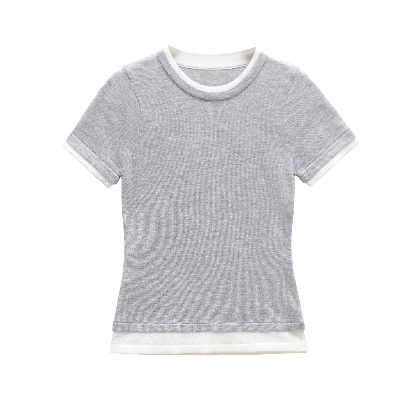 Cai | Women’s Fitted Crew Neck Contrast Trim T-Shirt