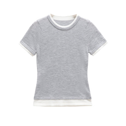 Cai | Women’s Fitted Crew Neck Contrast Trim T-Shirt