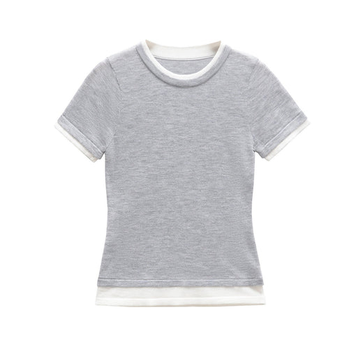 Cai | Women’s Fitted Crew Neck Contrast Trim T-Shirt