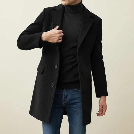 Calviero | Men’s Knee-Length Single-Breasted Overcoat