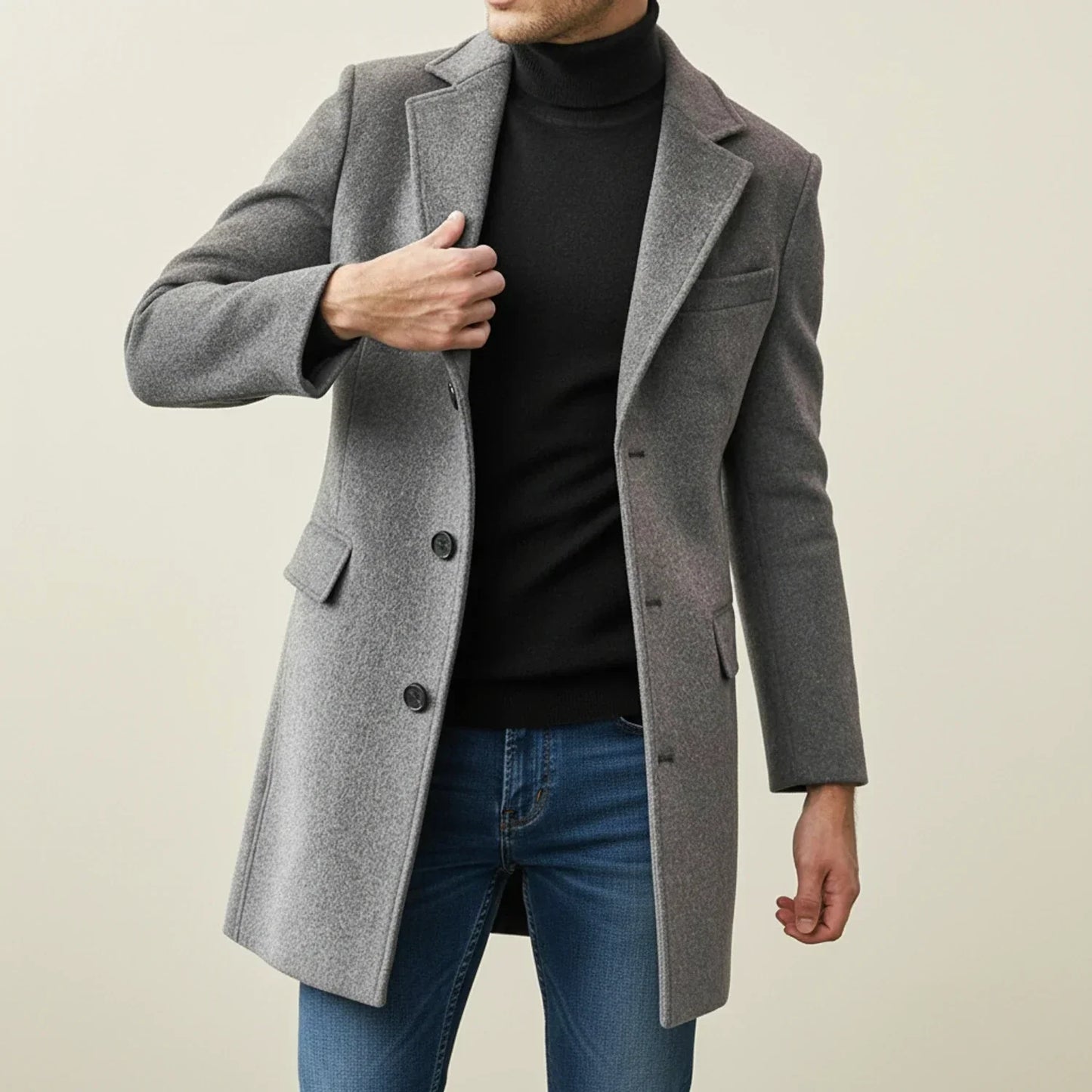 Calviero | Men’s Knee-Length Single-Breasted Overcoat