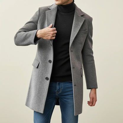 Calviero | Men’s Knee-Length Single-Breasted Overcoat