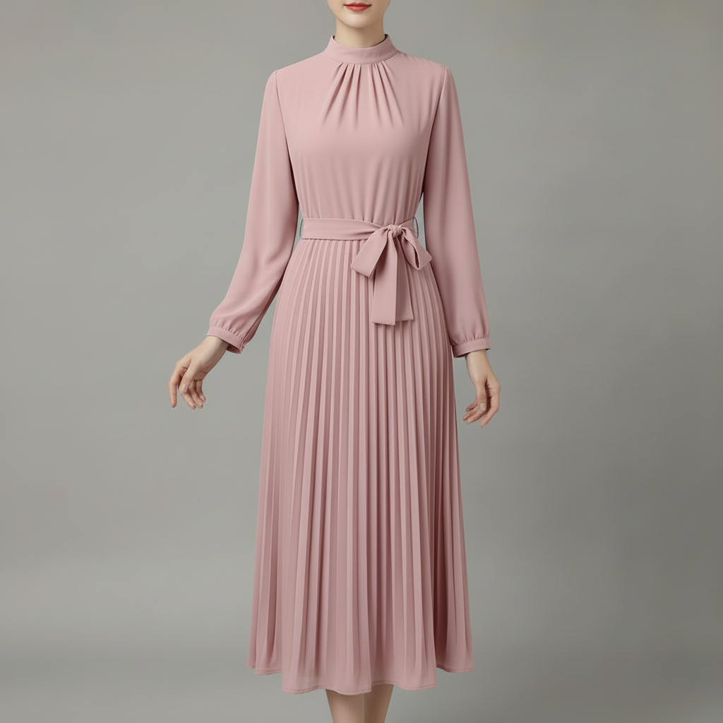 Chic Pleated Black Midi Dress | Women's Formal Dress