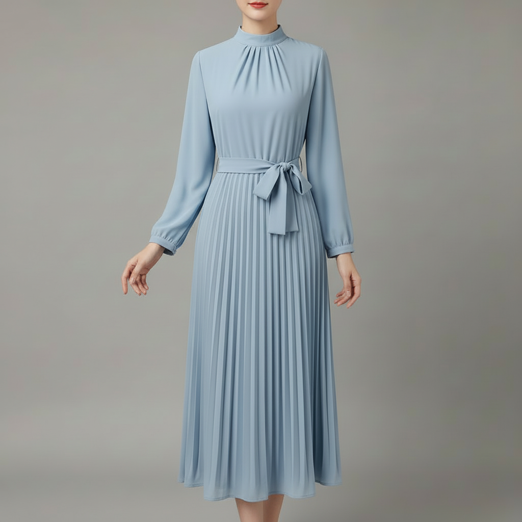 Chic Pleated Black Midi Dress | Women's Formal Dress