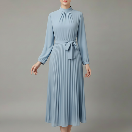 Chic Pleated Black Midi Dress | Women's Formal Dress