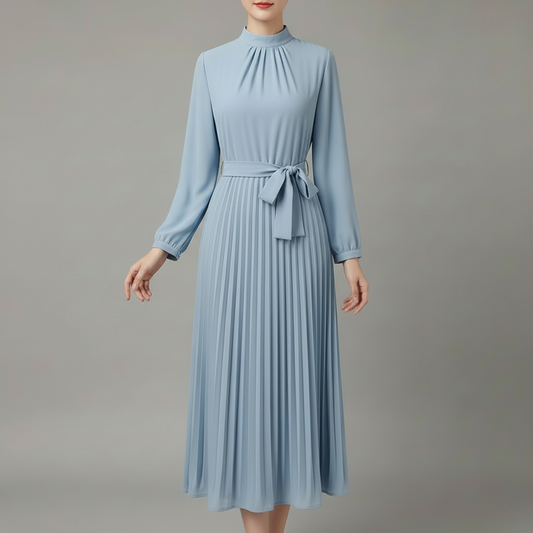 Chic Pleated Black Midi Dress | Women's Formal Dress