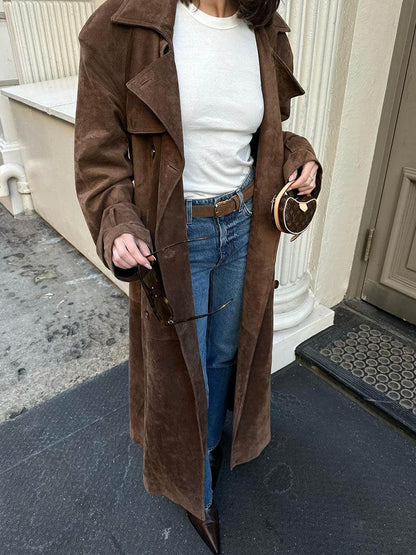 Cianan | Women’s Long Faux Suede Trench Coat