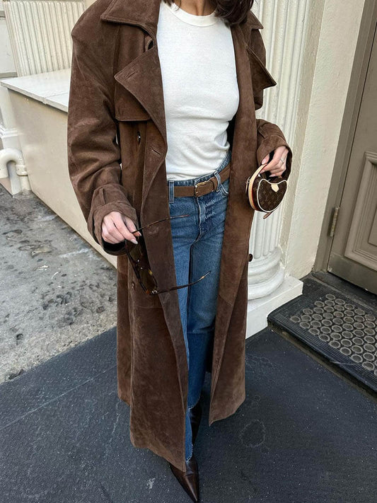 Cianan | Women’s Long Faux Suede Trench Coat