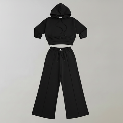 Cropped Hoodie Womens Tracksuit Set | Ladies Wide-Leg Trousers