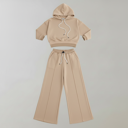 Cropped Hoodie Womens Tracksuit Set | Ladies Wide-Leg Trousers