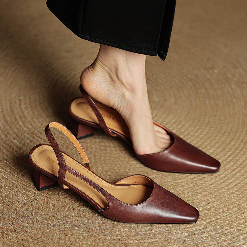Khloe | Women’s Pointed Toe Leather Slip-On Heels