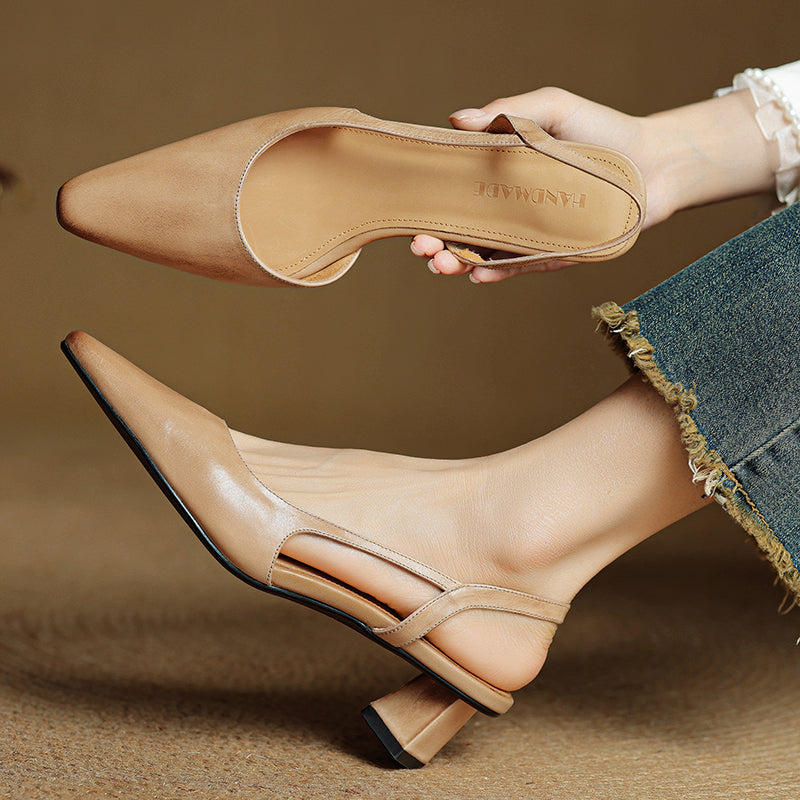 Khloe | Women’s Pointed Toe Leather Slip-On Heels