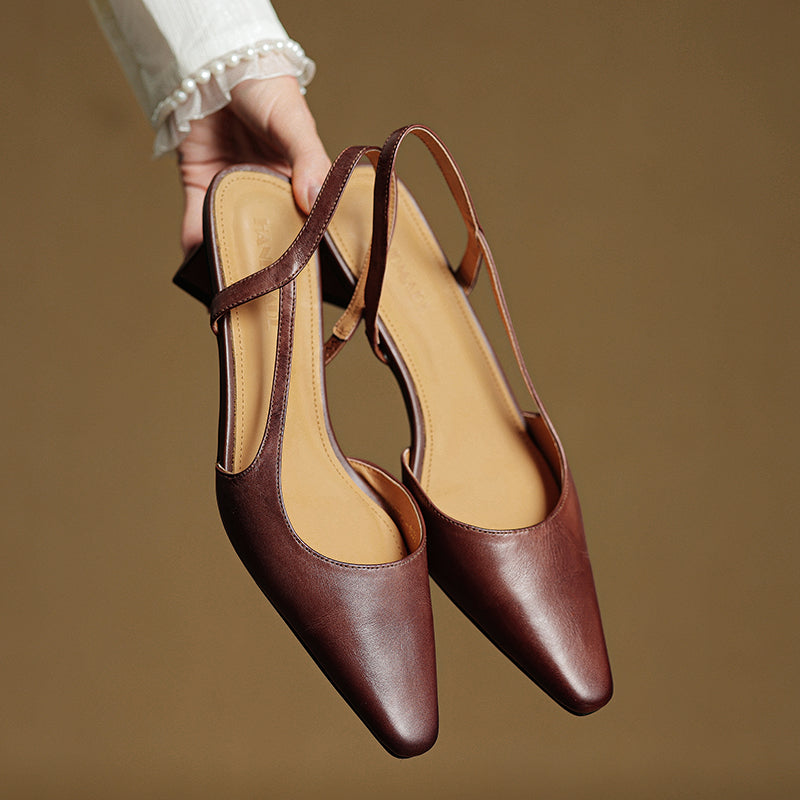 Khloe | Women’s Pointed Toe Leather Slip-On Heels