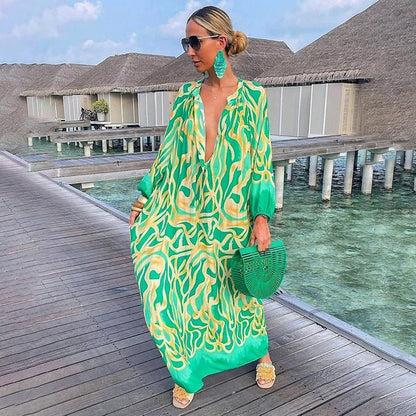 Elva | Women’s Printed Long Sleeve Maxi Dress