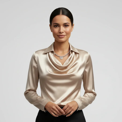 Elvienne | Women’s Cowl Neck Collared Blouse