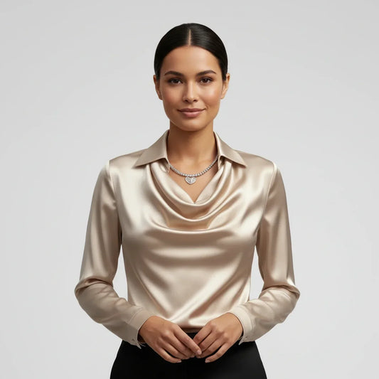 Elvienne | Women’s Cowl Neck Collared Blouse