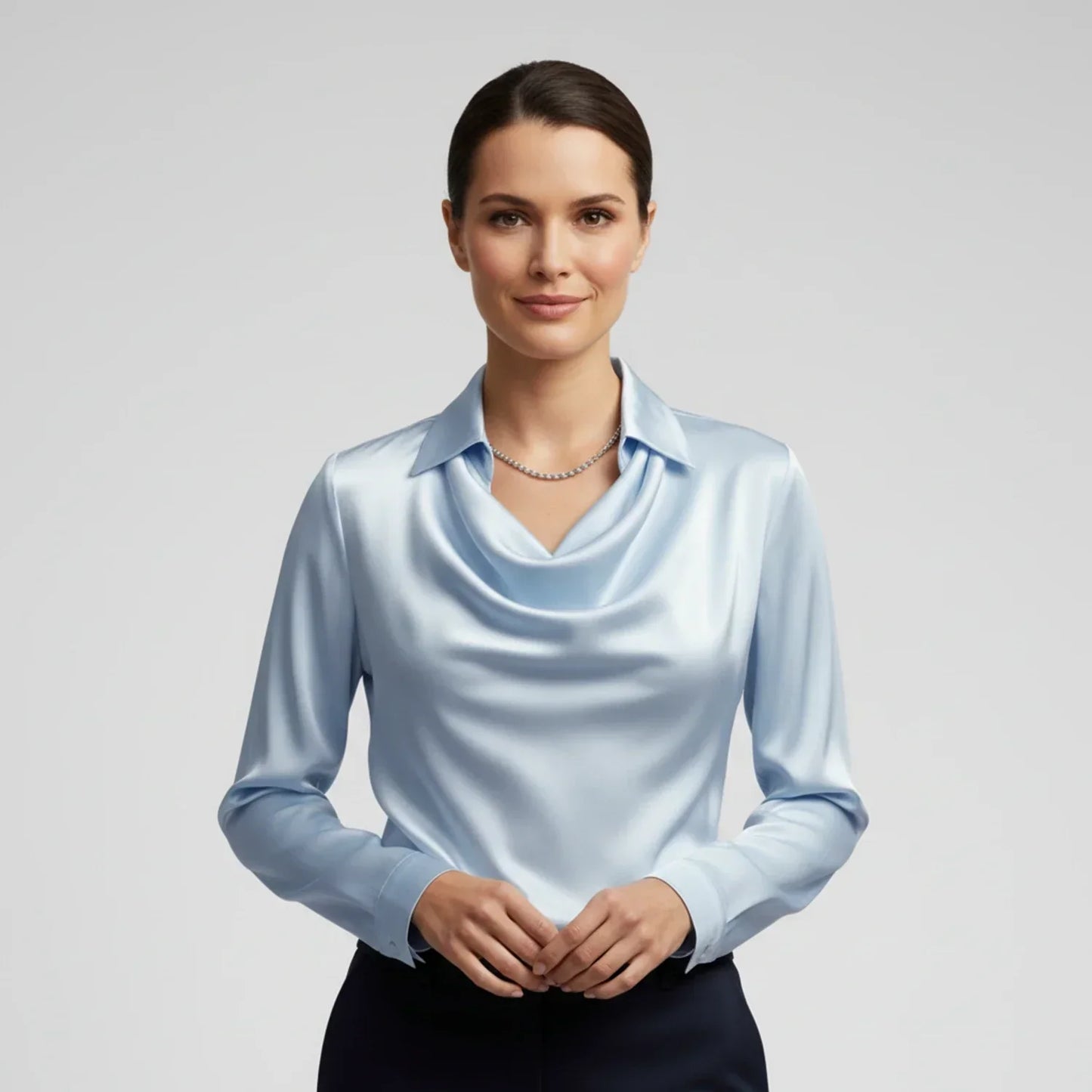 Elvienne | Women’s Cowl Neck Collared Blouse