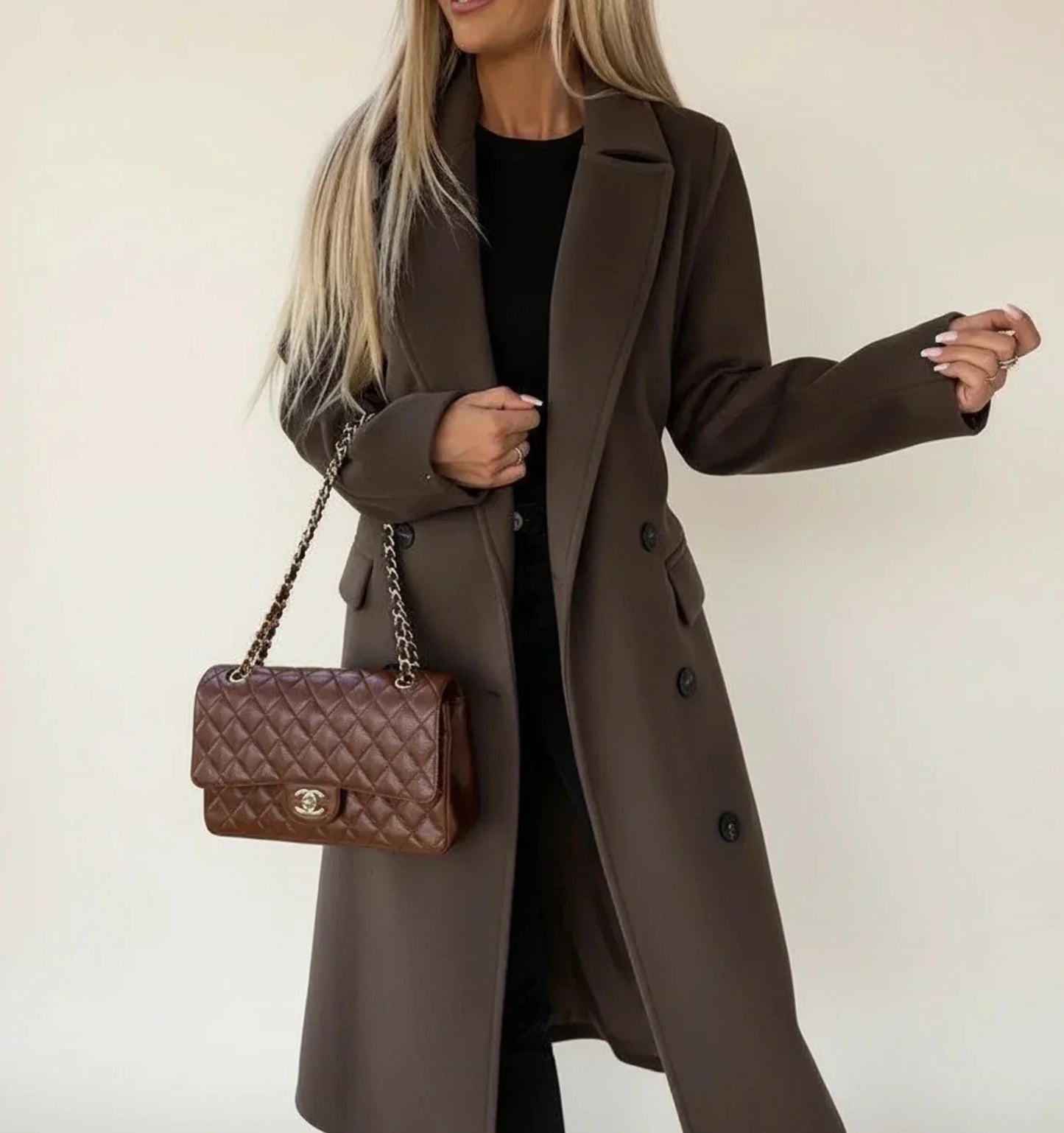 Elviera | Women’s Belted Double-Breasted Midi Overcoat